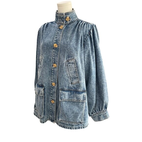 Steve Madden Marceline Oversized Denim Jacket Butterfly Patch Vintage Y2K S - Picture 5 of 13